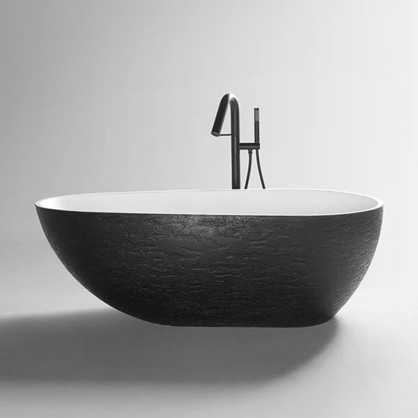 Freestanding Bathtub in Black, Solid Surface Stone Bathtub -Bella Stone